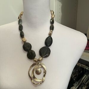 Elegant Gold and Green Black Statement Necklace